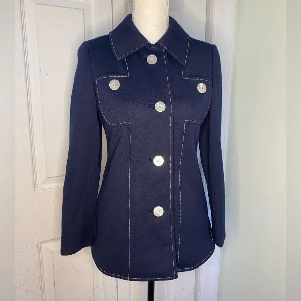 1970s Navy Blue Jim Baldwin Design Jacket with Polka dot Lining